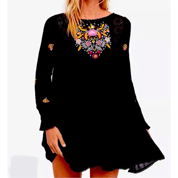 Free People Dresses & Skirts - NWT Free People Mohave Black Embroidered Mini Dress